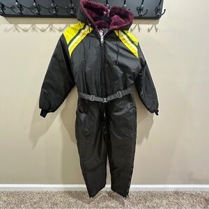 Vintage Snow Ski Belted Hooded Jumpsuit Coveralls UPC One Piece USA Size Large